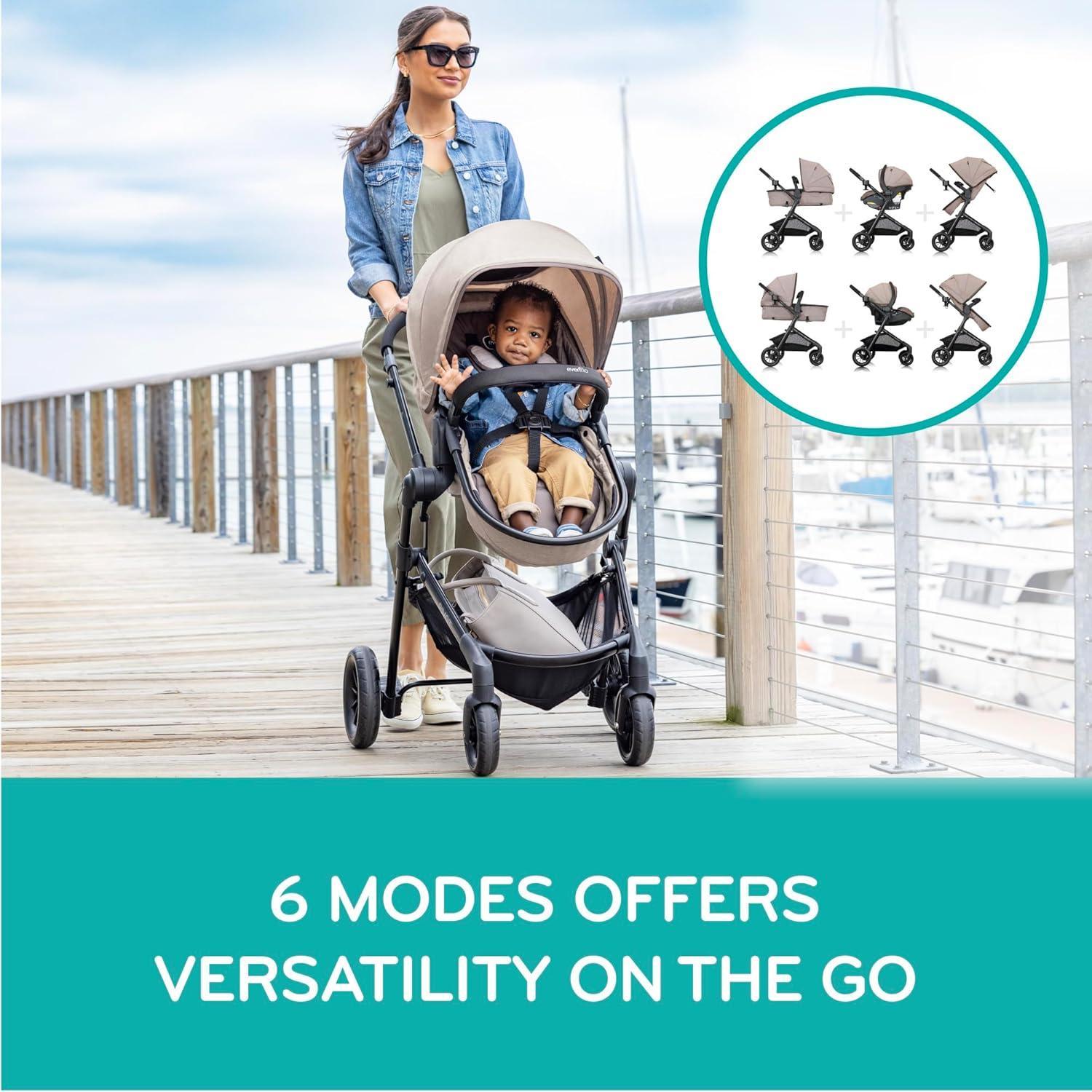 image:imageEvenflo Pivot Modular Travel System with LiteMax Preemie and Infant Car Seat Desert TanDusty Rose Pink