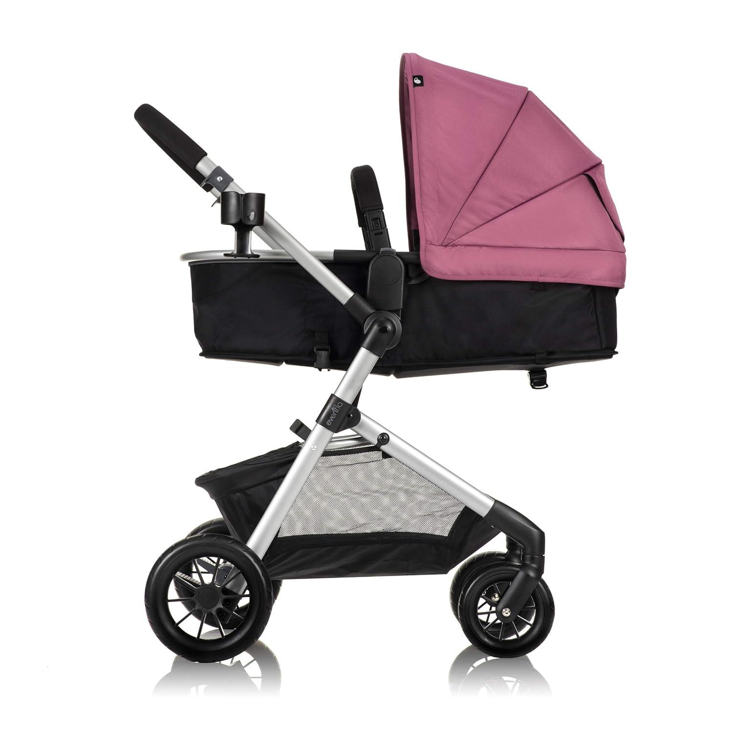 image:imageEvenflo Pivot Modular Travel System with LiteMax Preemie and Infant Car Seat Desert TanDusty Rose Pink