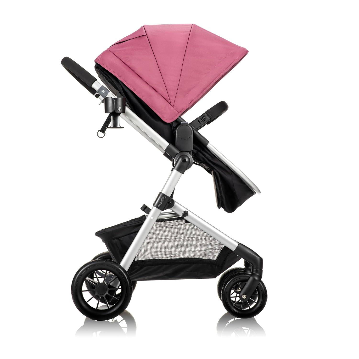 image:imageEvenflo Pivot Modular Travel System with LiteMax Preemie and Infant Car Seat Desert TanDusty Rose Pink