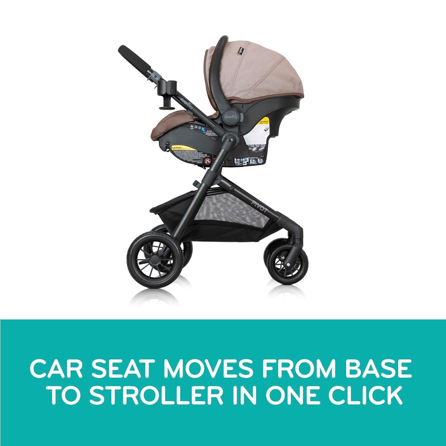 image:imageEvenflo Pivot Modular Travel System with LiteMax Preemie and Infant Car Seat Desert TanDusty Rose Pink