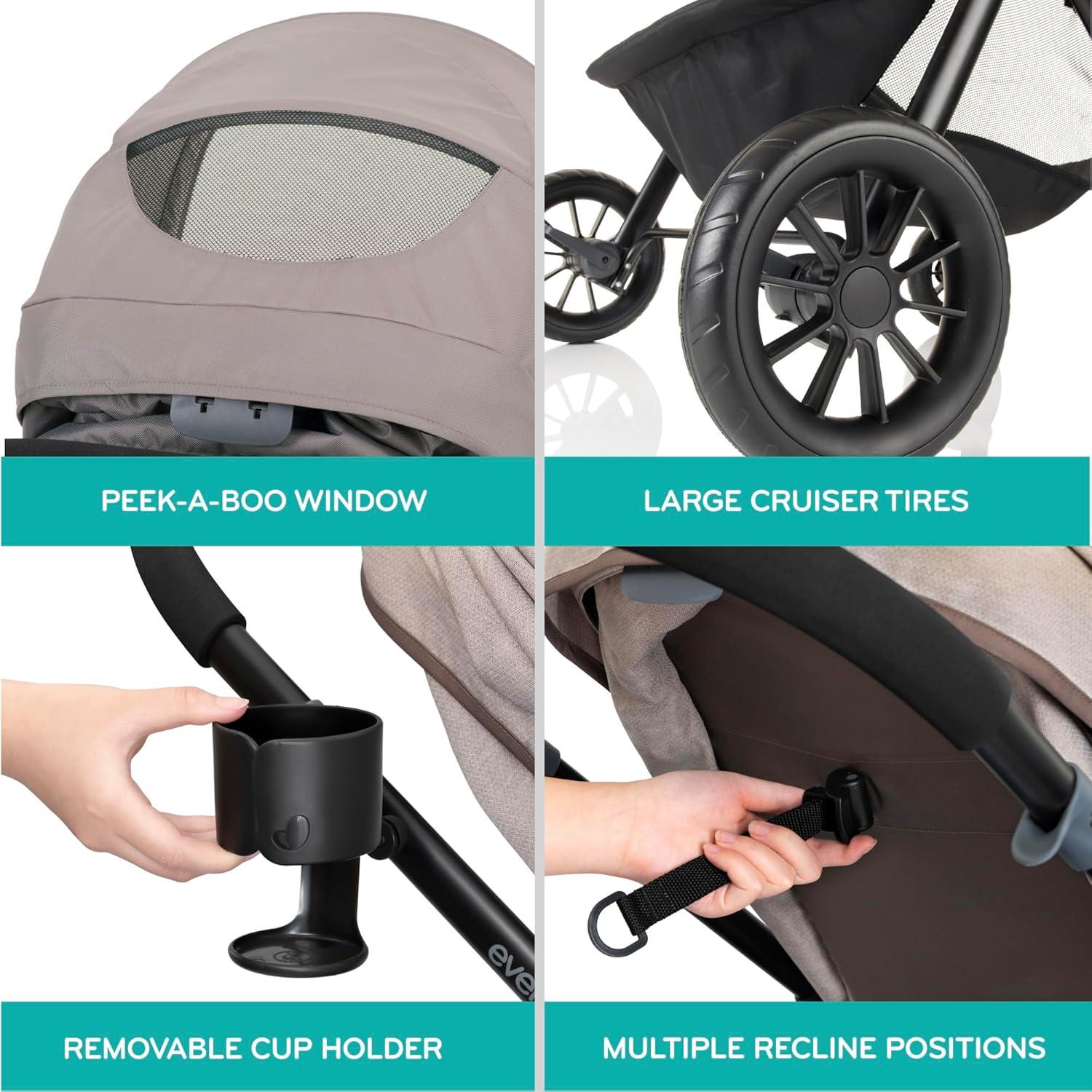 image:imageEvenflo Pivot Modular Travel System with LiteMax Preemie and Infant Car Seat Desert TanDusty Rose Pink