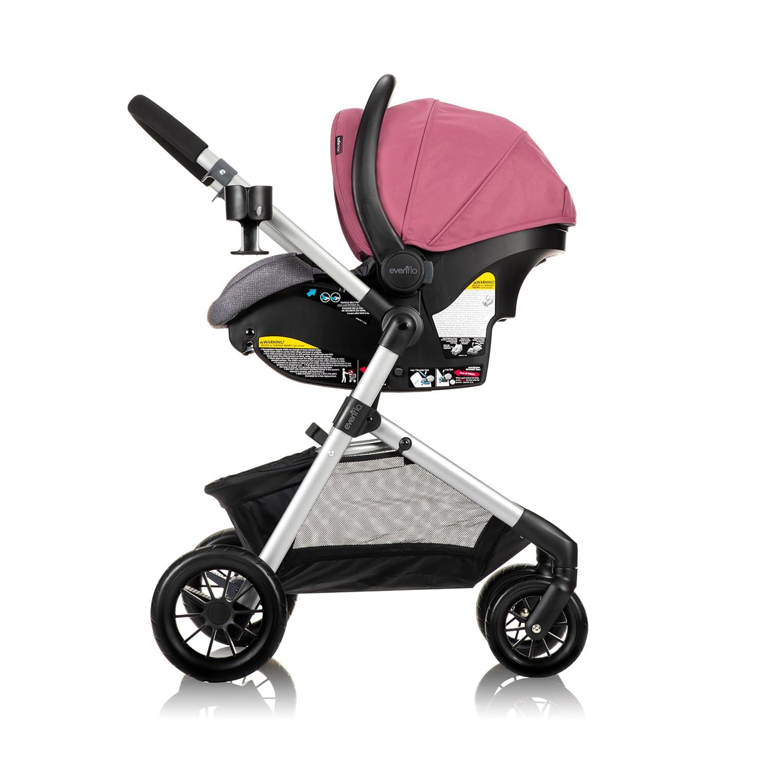 image:imageEvenflo Pivot Modular Travel System with LiteMax Preemie and Infant Car Seat Desert TanDusty Rose Pink