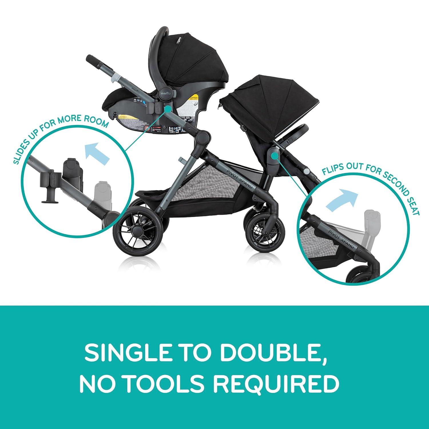image:imageEvenflo Pivot Xpand Modular Travel System with LiteMax Infant Car Seat with AntiRebound Bar Sabino GrayAyrshire Black