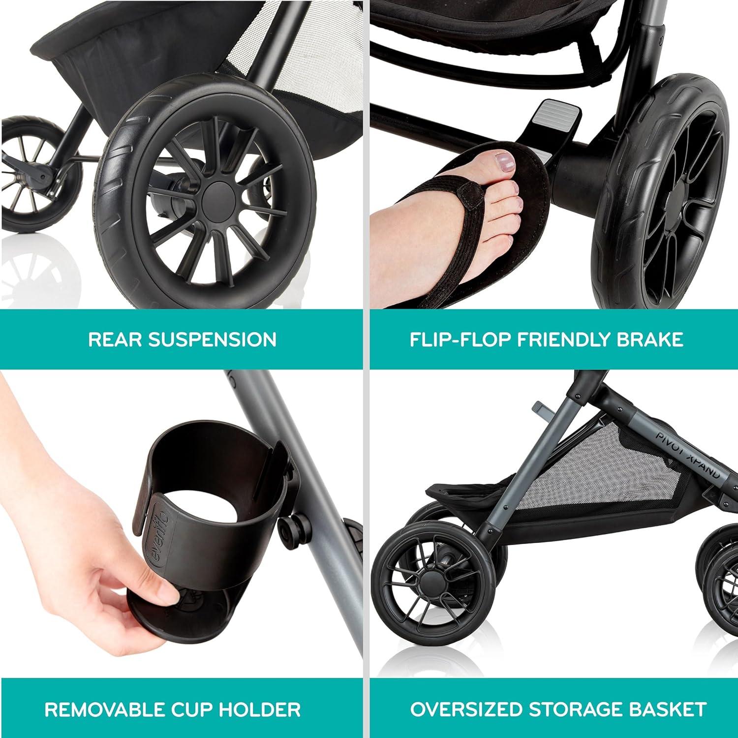 image:imageEvenflo Pivot Xpand Modular Travel System with LiteMax Infant Car Seat with AntiRebound Bar Sabino GraySabino Gray