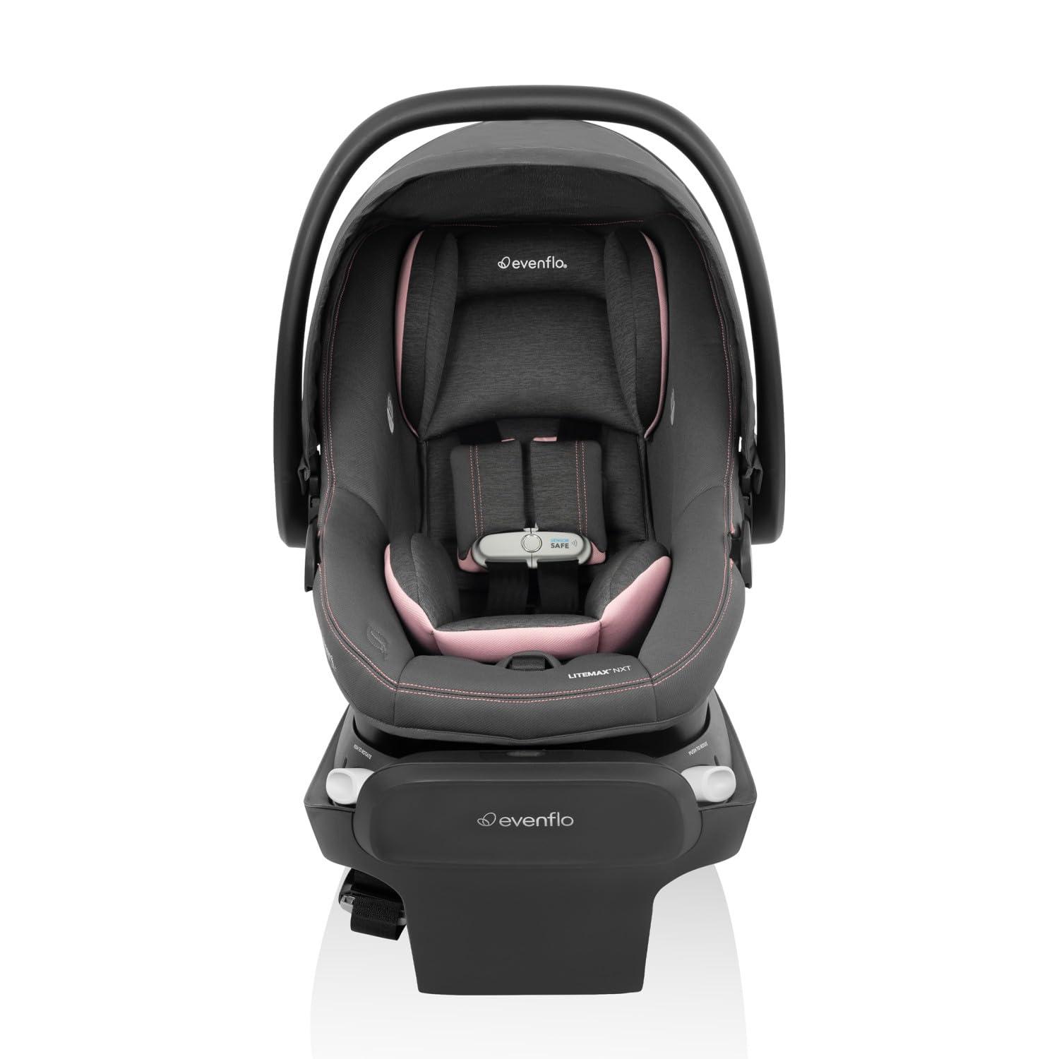 image:imageEvenflo Revolve180 LiteMax NXT Rotating RearFacing Lightweight Preemie and Infant Car Seat 330lbs Easy Install with Base Cinder GrayPrimrose Pink