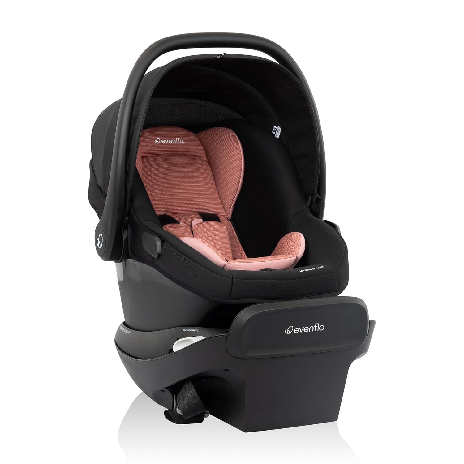 image:imageEvenflo Revolve180 LiteMax NXT Rotating RearFacing Lightweight Preemie and Infant Car Seat 330lbs Easy Install with Base Cinder GrayRose Pink