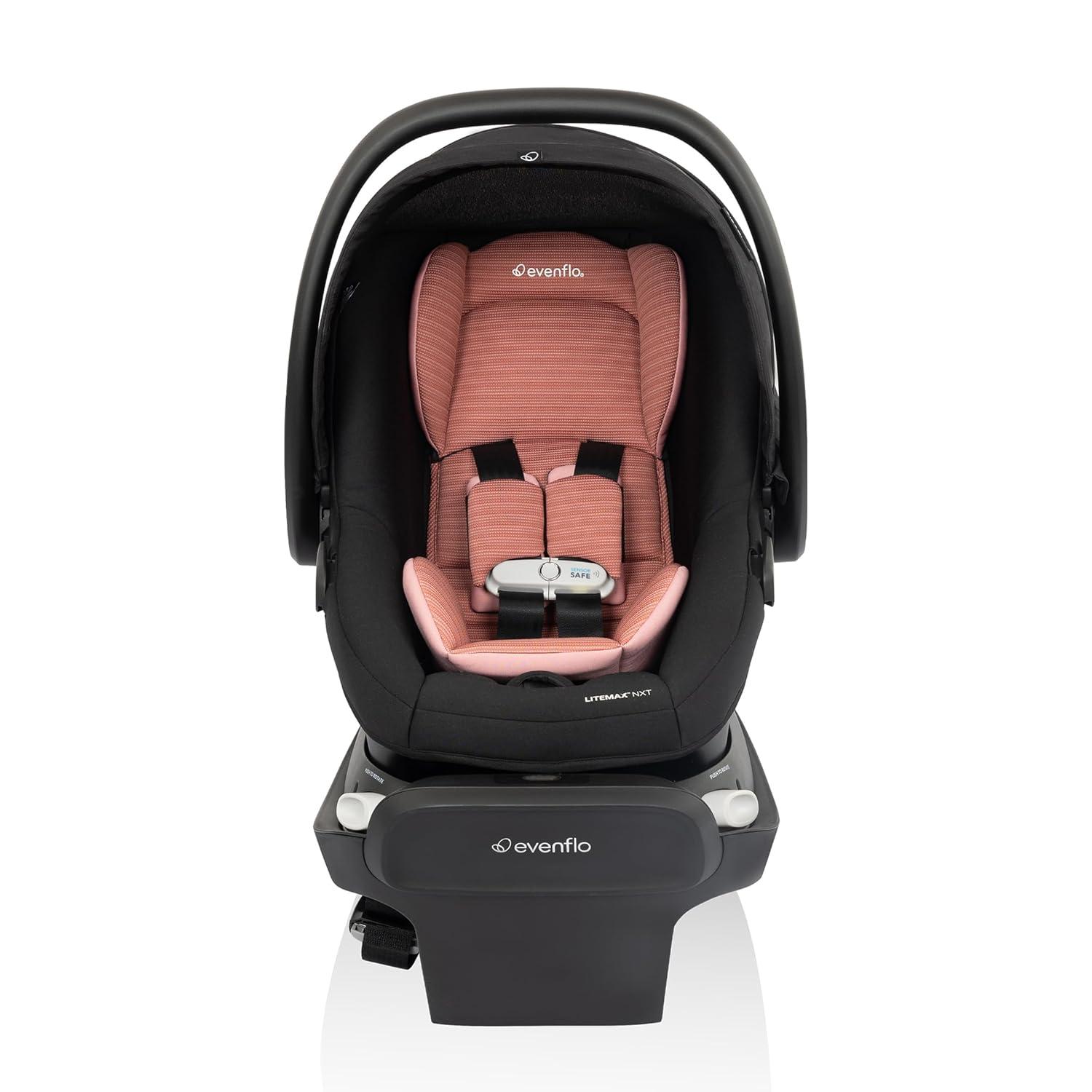 image:imageEvenflo Revolve180 LiteMax NXT Rotating RearFacing Lightweight Preemie and Infant Car Seat 330lbs Easy Install with Base Cinder GrayRose Pink