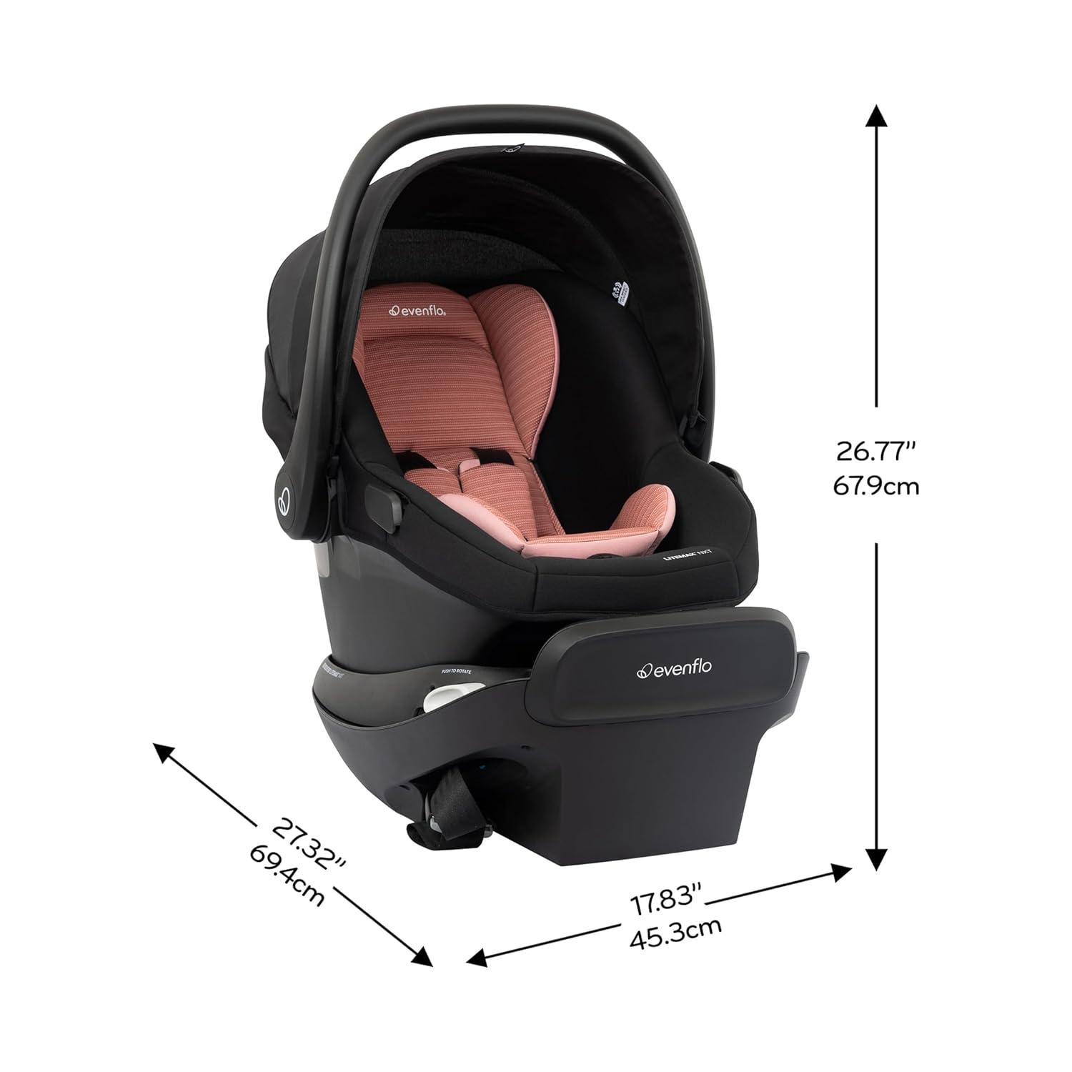 image:imageEvenflo Revolve180 LiteMax NXT Rotating RearFacing Lightweight Preemie and Infant Car Seat 330lbs Easy Install with Base Cinder GrayRose Pink