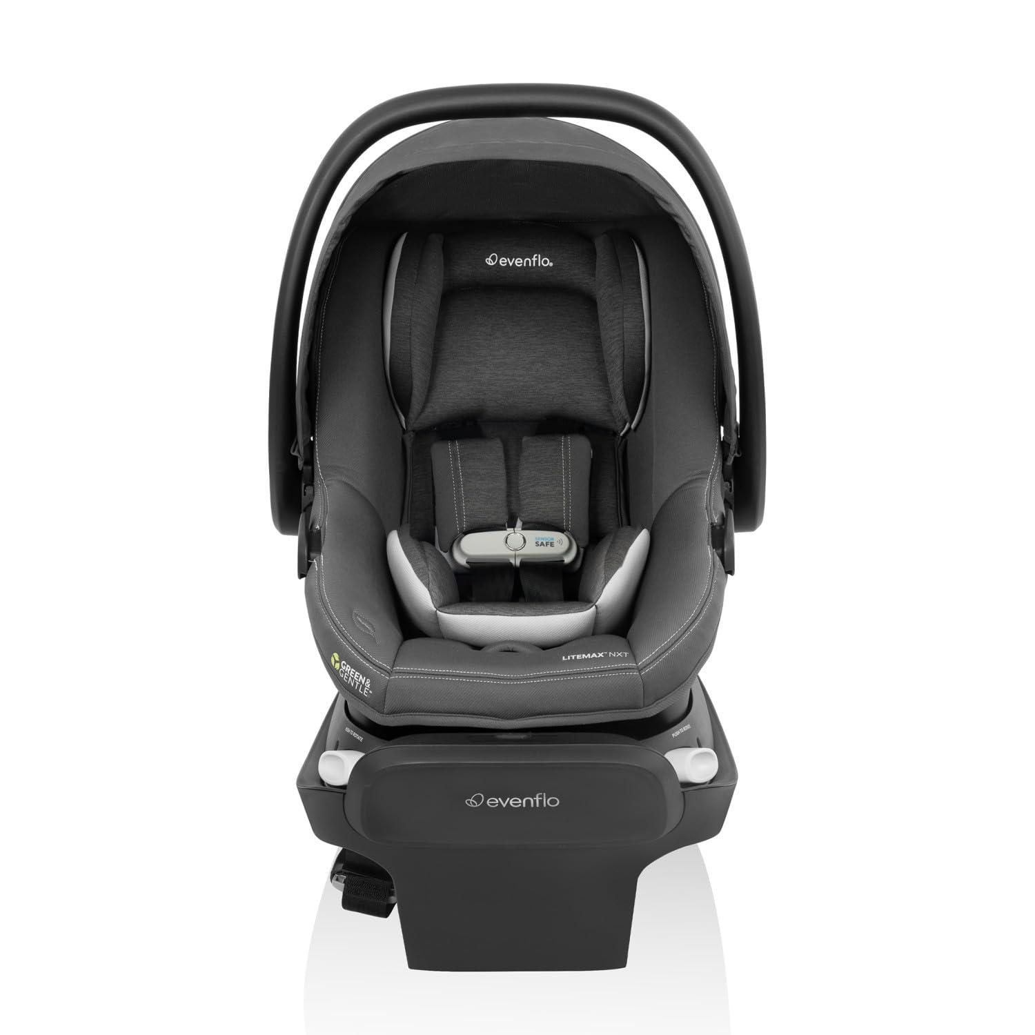 image:imageEvenflo Revolve180 LiteMax NXT Rotating RearFacing Lightweight Preemie and Infant Car Seat 330lbs with Green amp Gentle Easy Install with Base Primrose PinkAnchor Gray