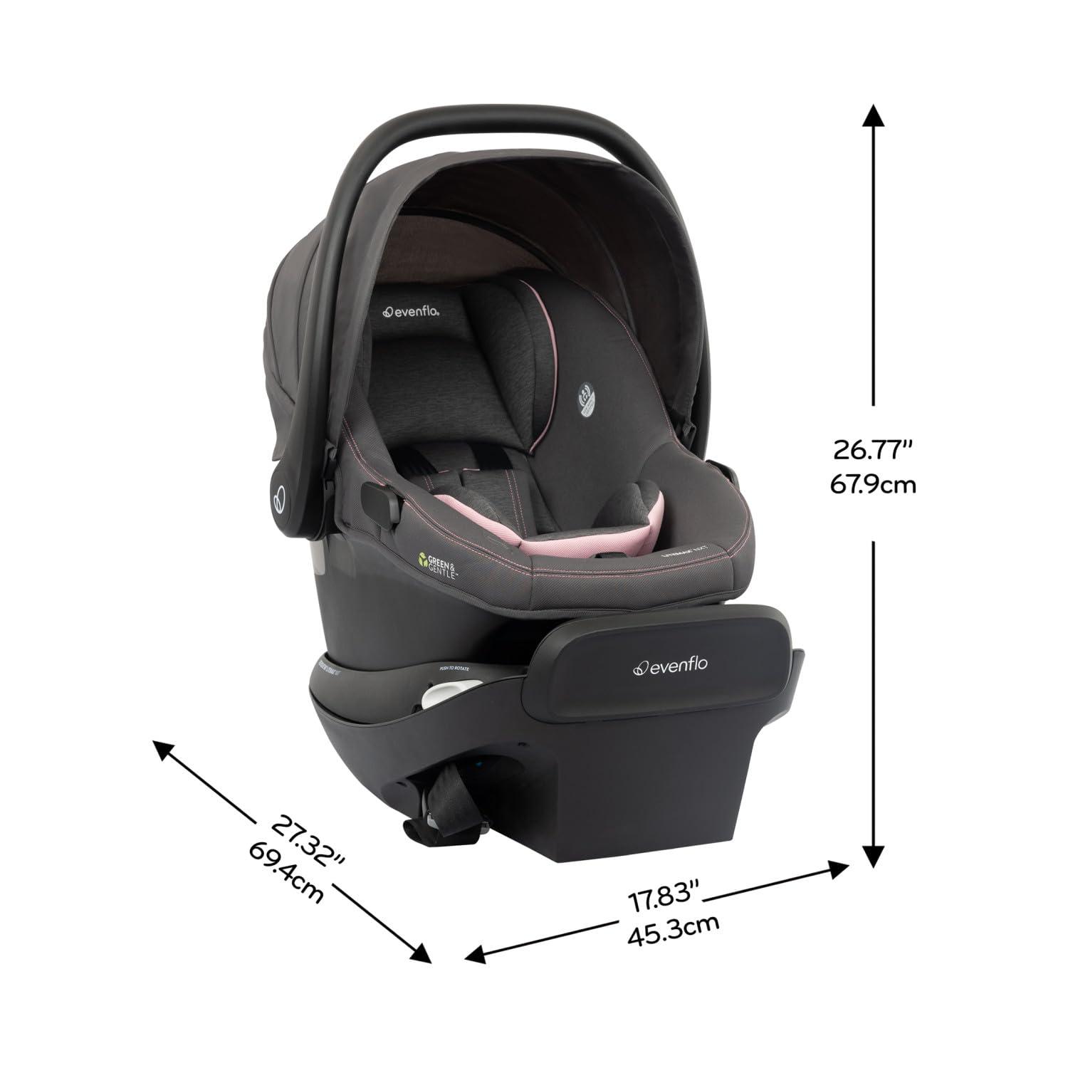image:imageEvenflo Revolve180 LiteMax NXT Rotating RearFacing Lightweight Preemie and Infant Car Seat 330lbs with Green amp Gentle Easy Install with Base Primrose PinkPrimrose Pink