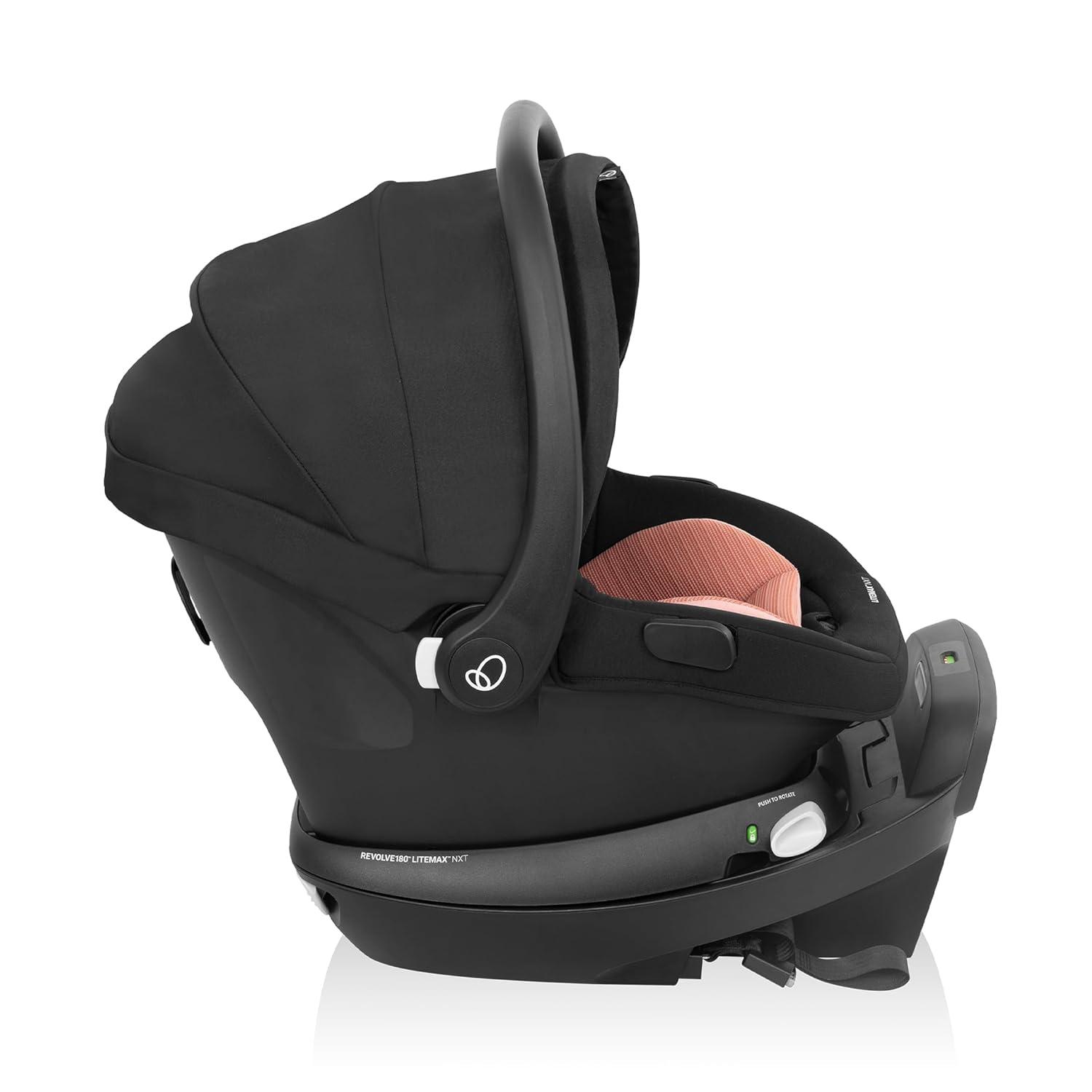 image:imageEvenflo Revolve180 LiteMax NXT Rotating RearFacing Lightweight Preemie and Infant Car Seat 330lbs with Green amp Gentle Easy Install with Base Primrose PinkRose Pink