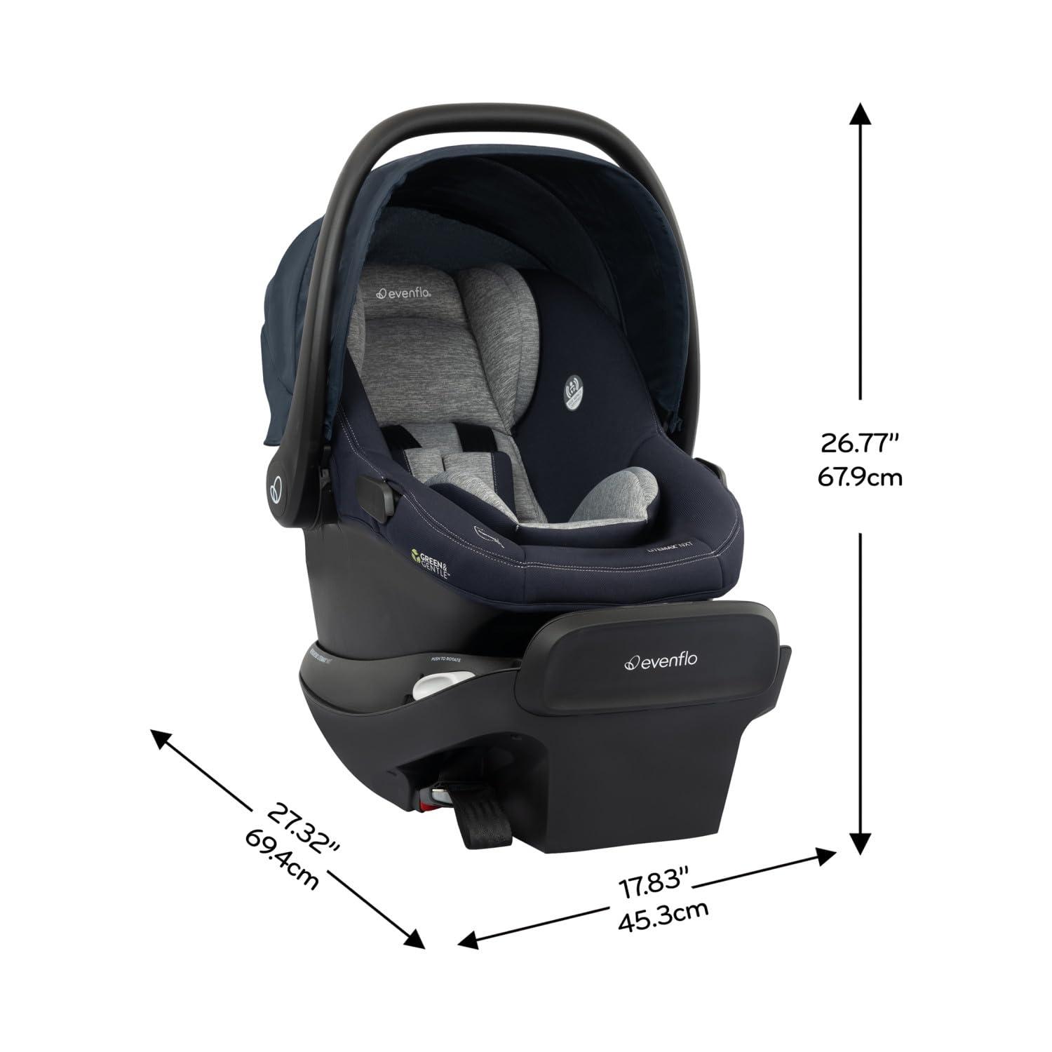 image:imageEvenflo Revolve180 LiteMax NXT Rotating RearFacing Lightweight Preemie and Infant Car Seat 330lbs with Green amp Gentle Easy Install with Base Primrose PinkBeau Navy