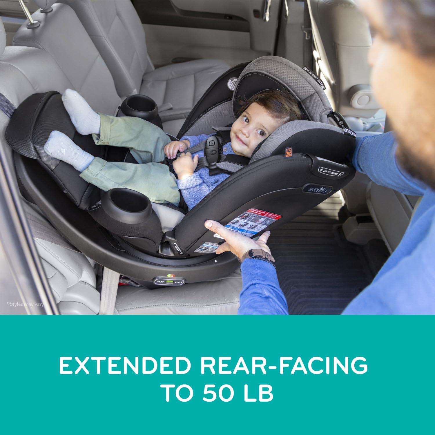image:imageEvenflo Revolve360 Extend Convertible Car Seat with 360 Degree Rotation Extended RearFacing ForwardFacing Booster Mode and Secure LATCH Install Revere GrayRockland Green