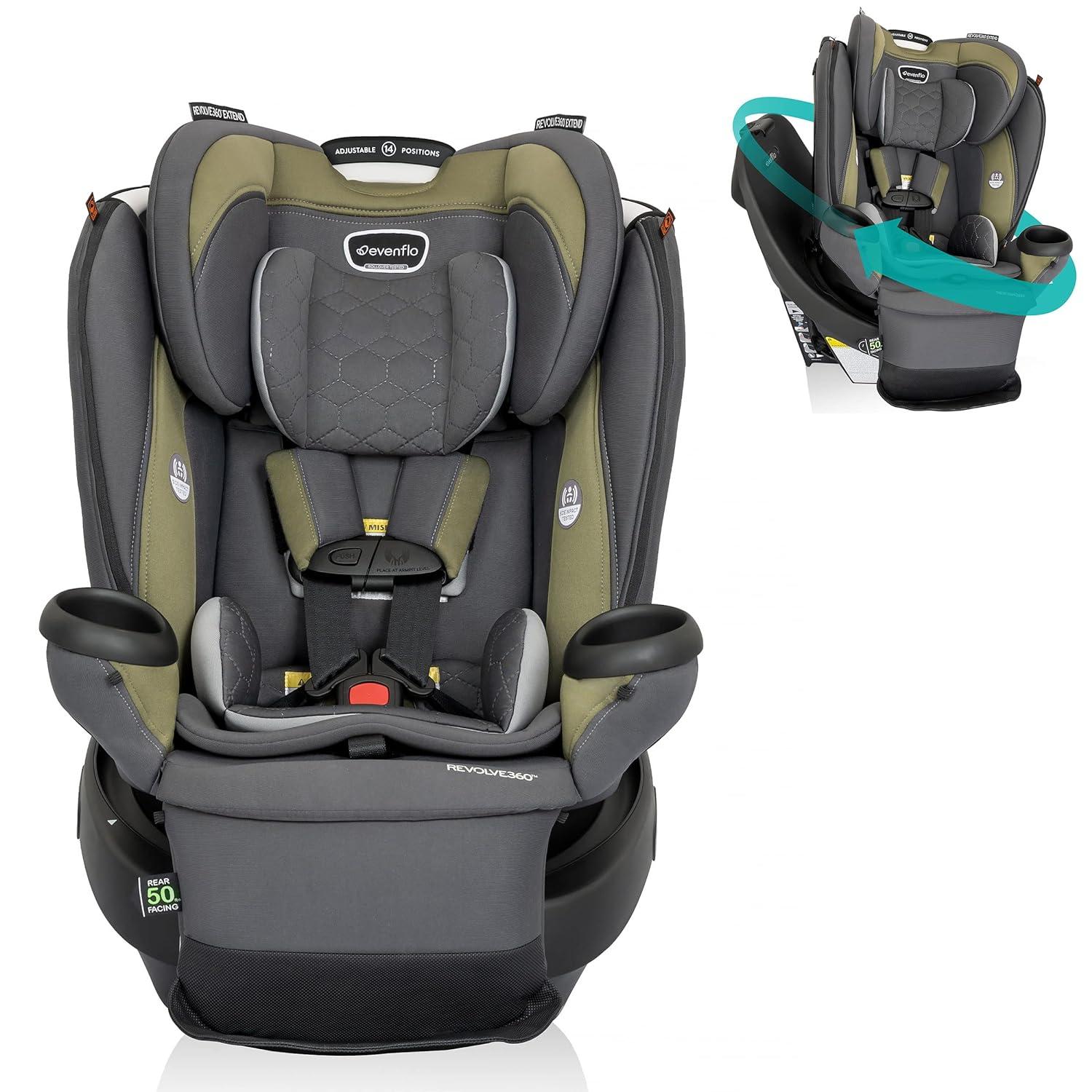 image:imageEvenflo Revolve360 Extend Convertible Car Seat with 360 Degree Rotation Extended RearFacing ForwardFacing Booster Mode and Secure LATCH Install Revere GrayRockland Green