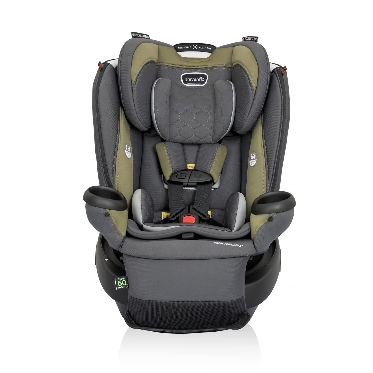image:imageEvenflo Revolve360 Extend Convertible Car Seat with 360 Degree Rotation Extended RearFacing ForwardFacing Booster Mode and Secure LATCH Install Revere GrayRockland Green