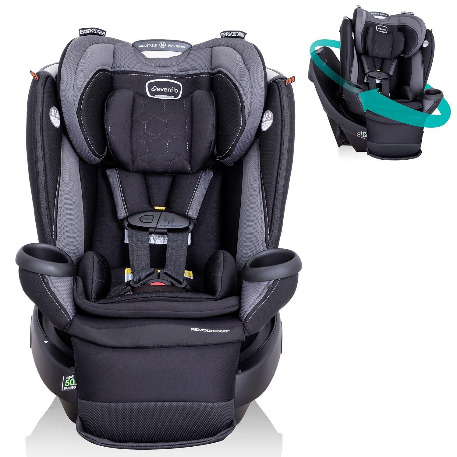 image:imageEvenflo Revolve360 Extend Convertible Car Seat with 360 Degree Rotation Extended RearFacing ForwardFacing Booster Mode and Secure LATCH Install Revere GrayRevere Gray