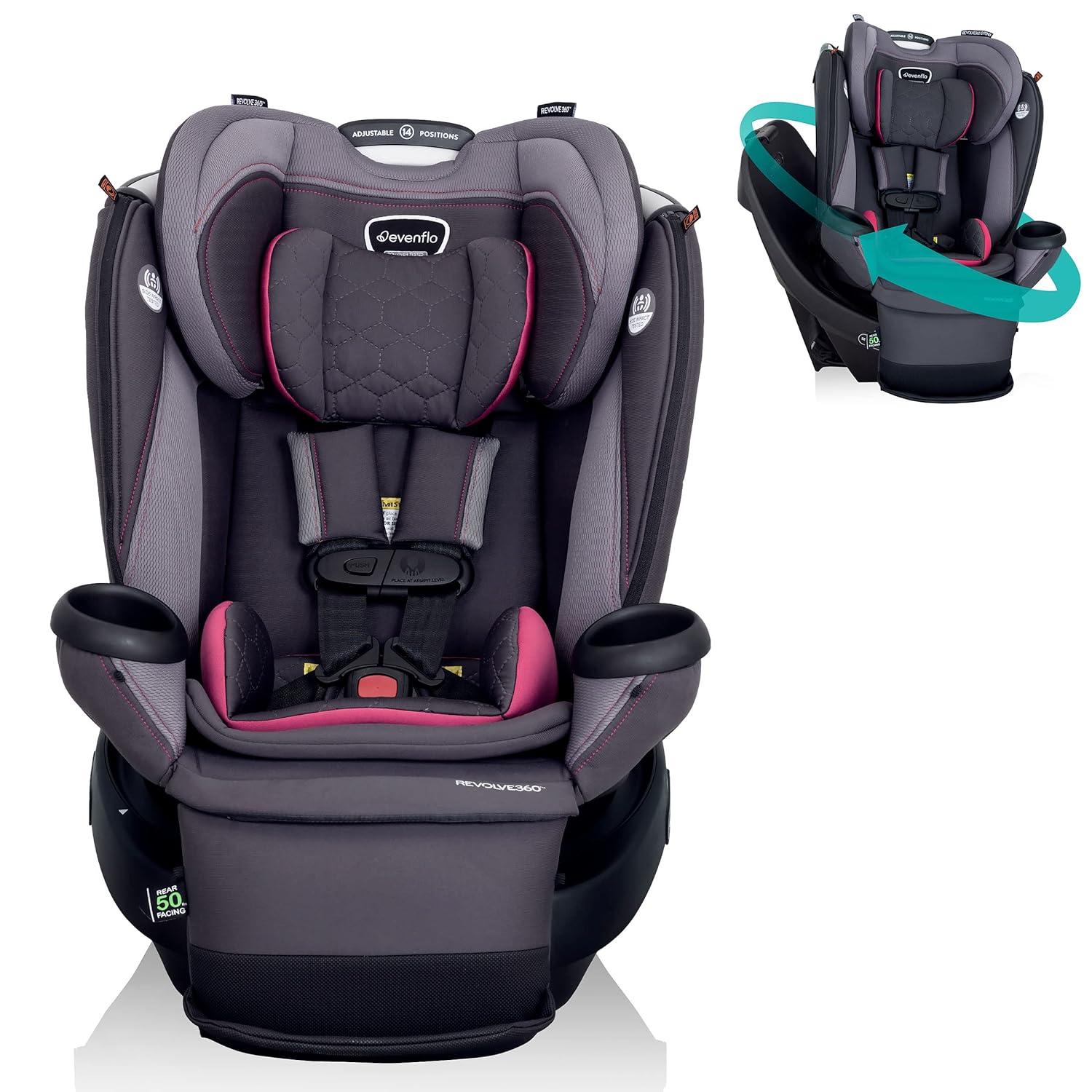 image:imageEvenflo Revolve360 Extend Convertible Car Seat with 360 Degree Rotation Extended RearFacing ForwardFacing Booster Mode and Secure LATCH Install Revere GrayRowe Pink