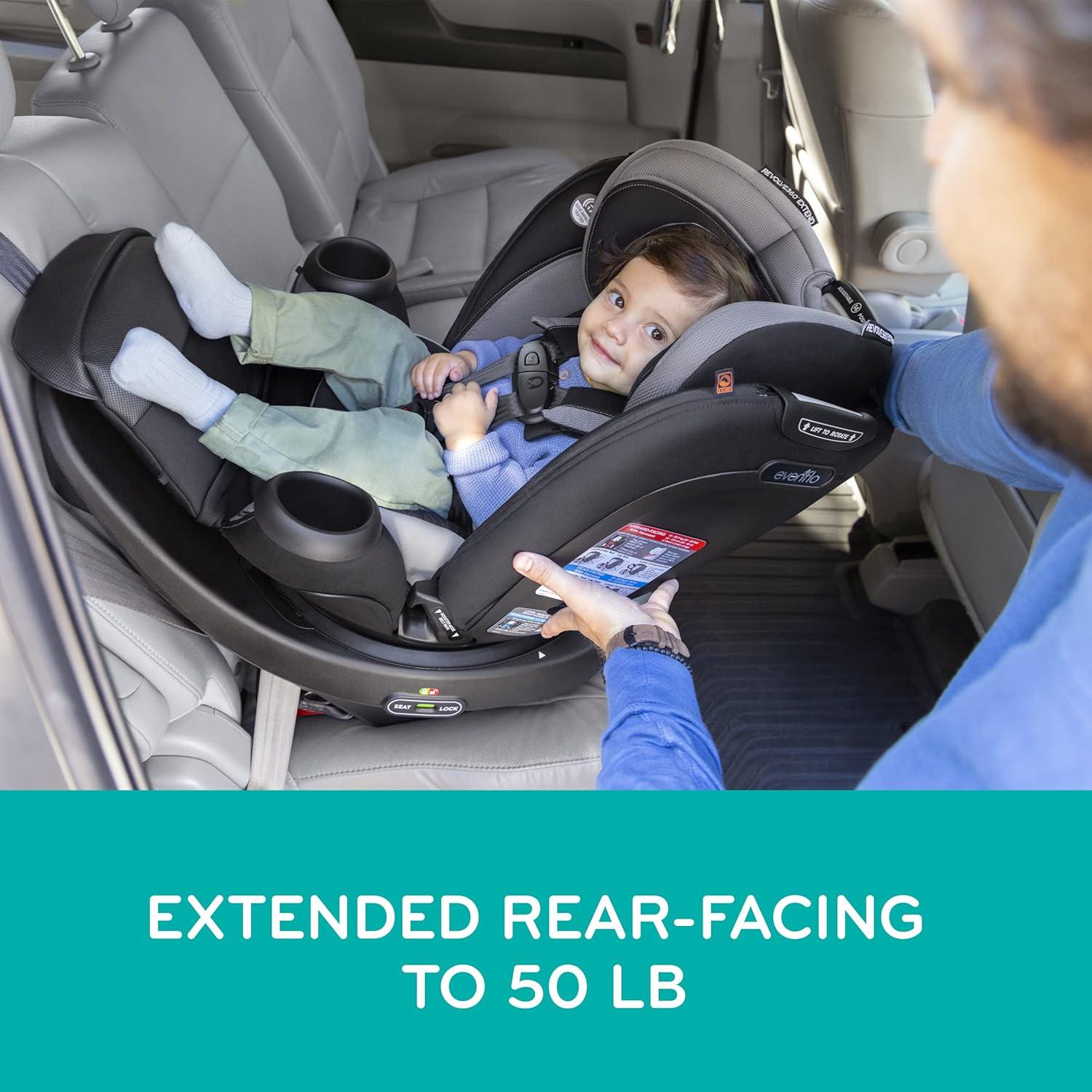 image:imageEvenflo Revolve360 Extend Convertible Car Seat with 360 Degree Rotation Extended RearFacing ForwardFacing Booster Mode and Secure LATCH Install Revere GrayRowe Pink
