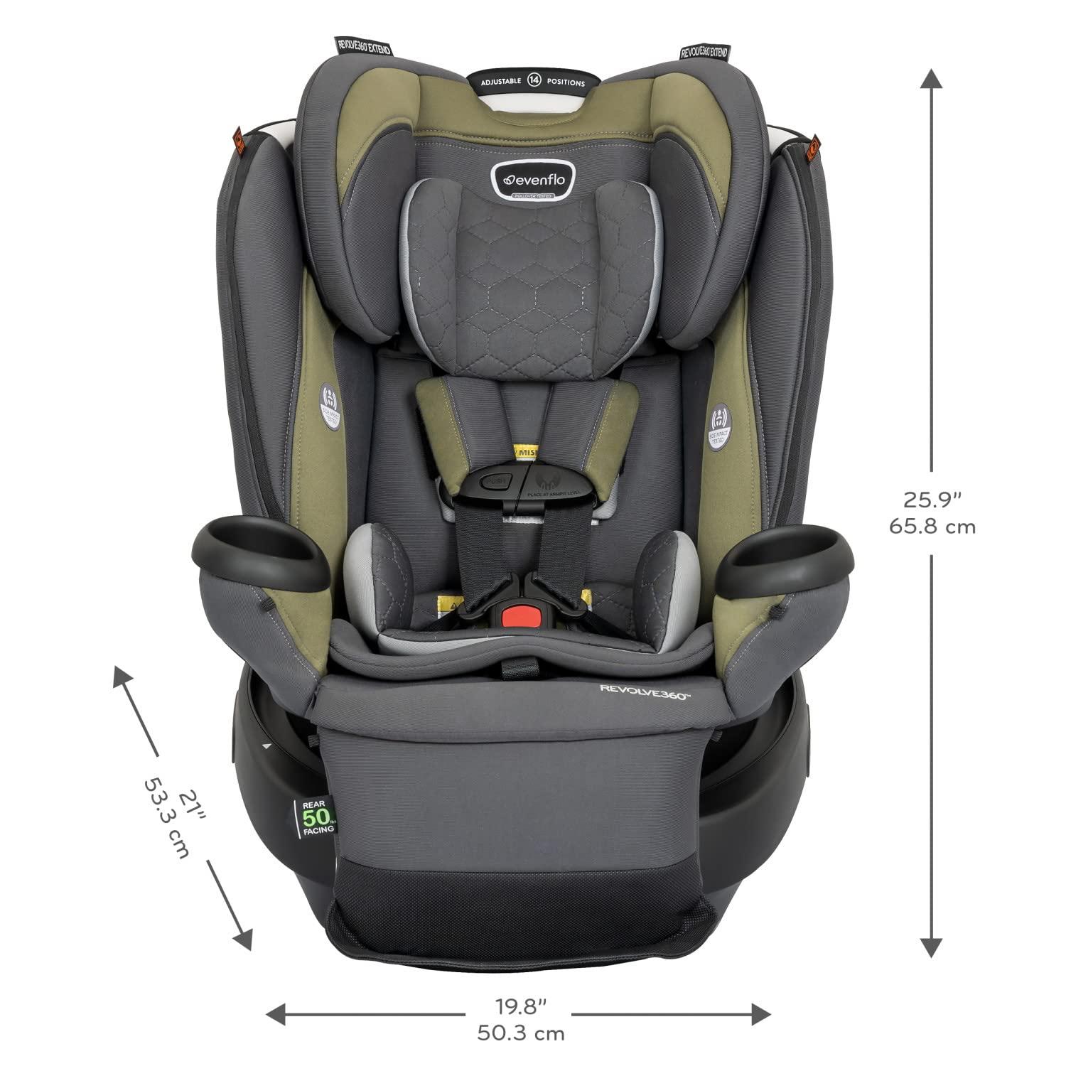 image:imageEvenflo Revolve360 Extend Convertible Car Seat with 360 Degree Rotation Extended RearFacing ForwardFacing Booster Mode and Secure LATCH Install Revere GrayRockland Green