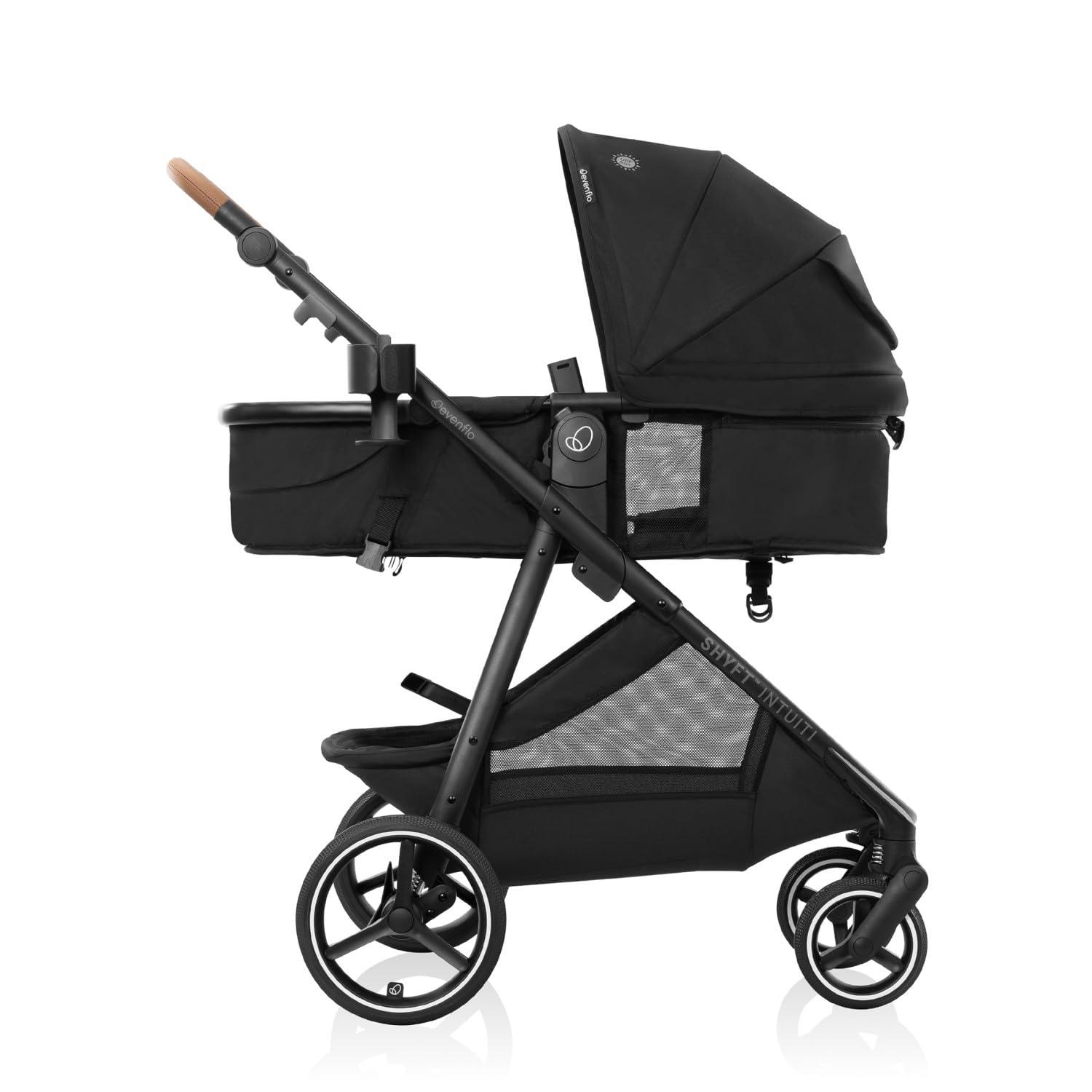 image:imageEvenflo Shyft Intuiti Travel System with Revolve180 LiteMax NXT Rotating RearFacing Lightweight Preemie and Infant Car Seat 330 lbs Black ShaleEclipse Black