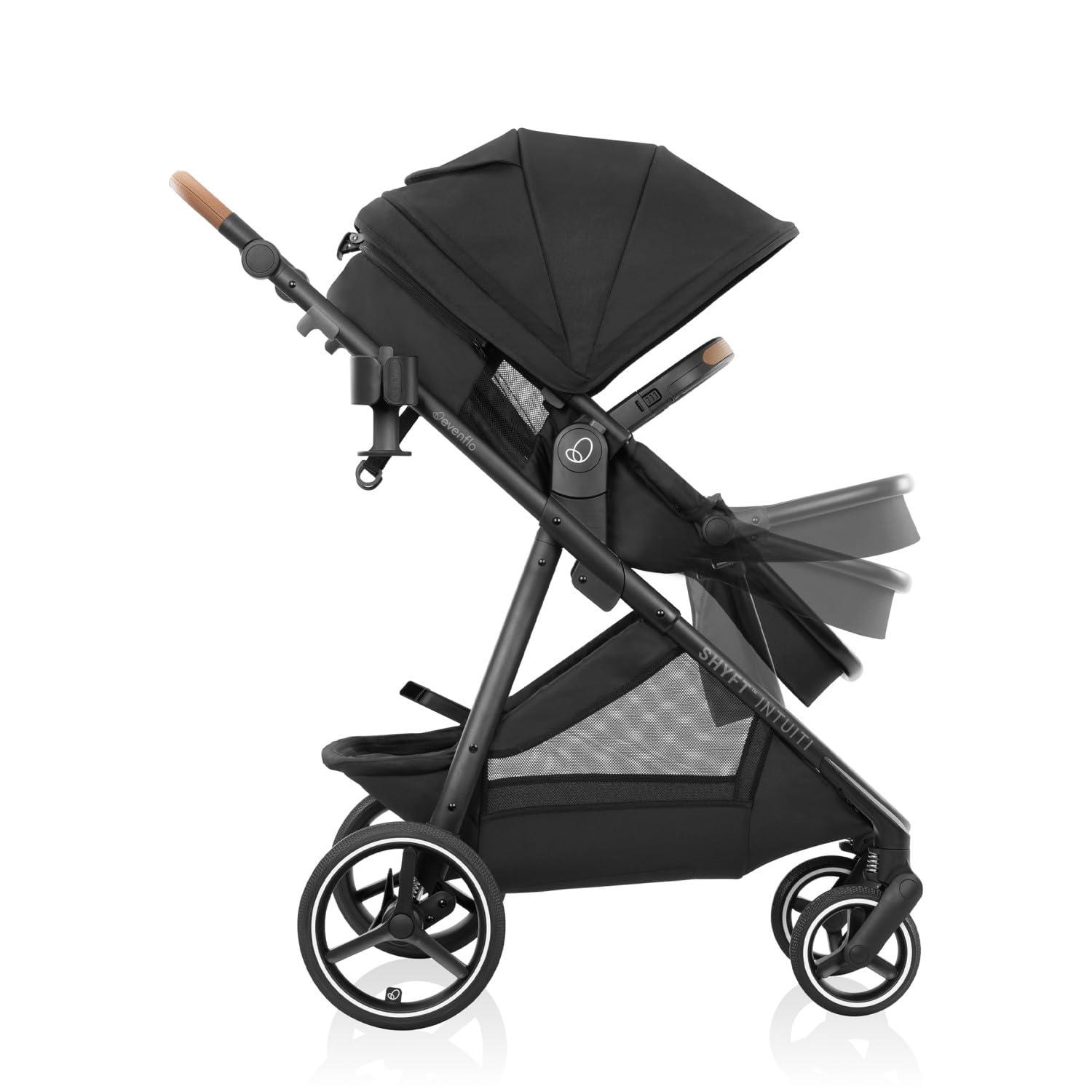 image:imageEvenflo Shyft Intuiti Travel System with Revolve180 LiteMax NXT Rotating RearFacing Lightweight Preemie and Infant Car Seat 330 lbs Black ShaleEclipse Black
