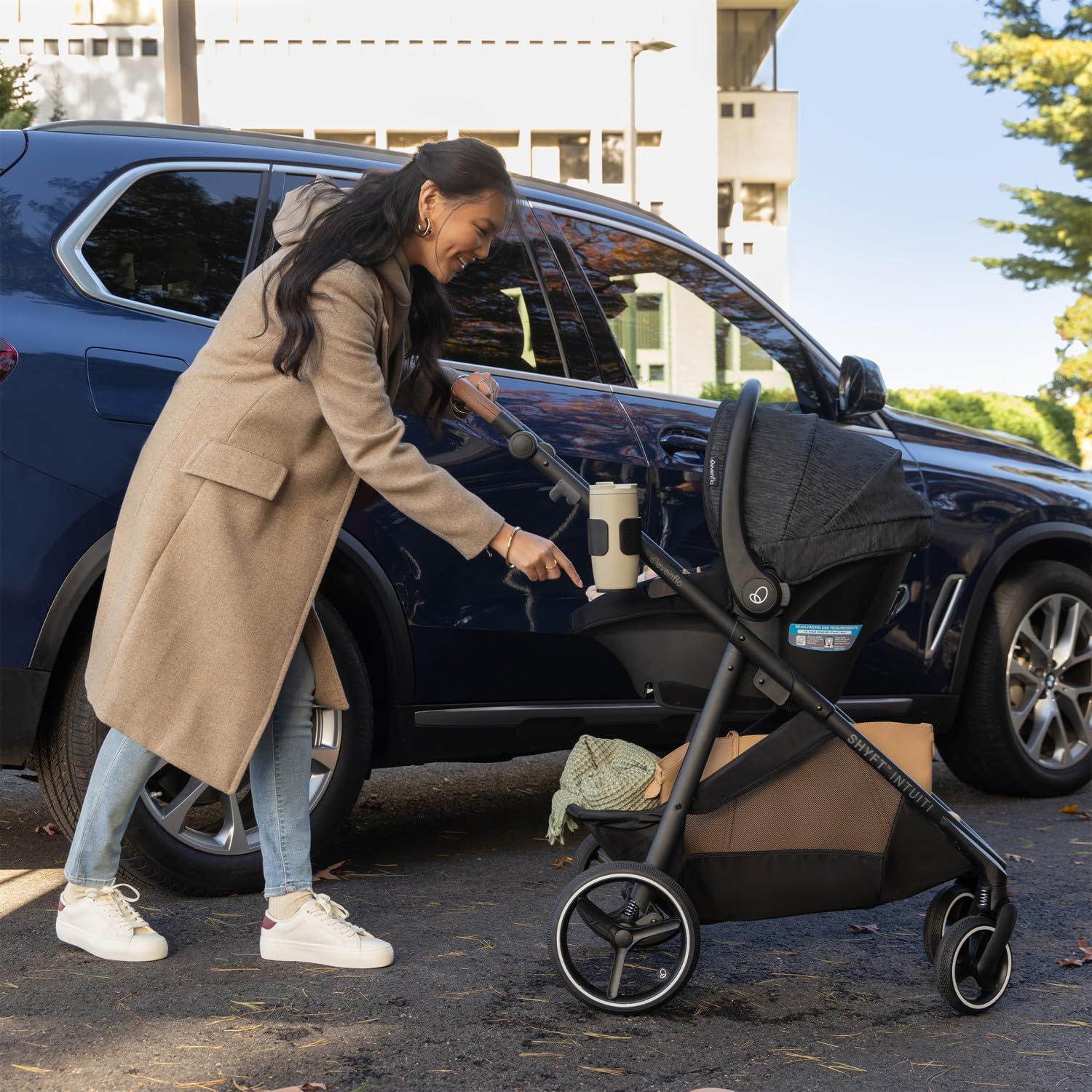 image:imageEvenflo Shyft Intuiti Travel System with Revolve180 LiteMax NXT Rotating RearFacing Lightweight Preemie and Infant Car Seat 330 lbs Black ShaleFossil Gray