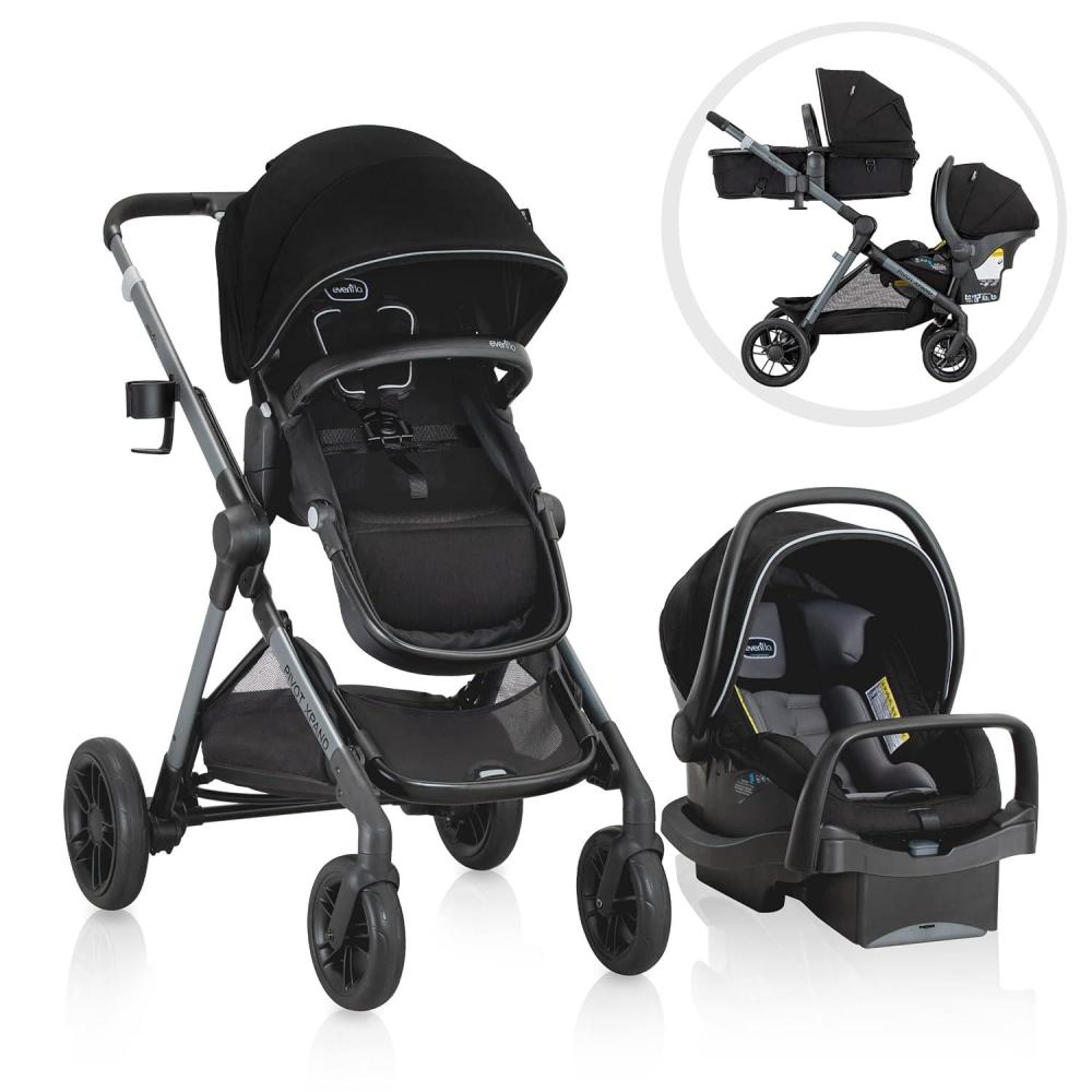 image:imageEvenflo Pivot Xpand Modular Travel System with LiteMax Infant Car Seat with AntiRebound Bar Sabino GrayAyrshire Black