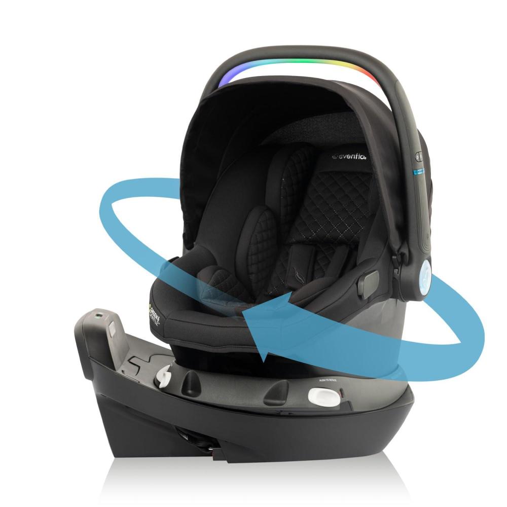 image:imageEvenflo Revolve180 LiteMax NXT Rotating RearFacing Lightweight Preemie and Infant Car Seat 330lbs with Green amp Gentle Easy Install with Base Primrose PinkJasper Black