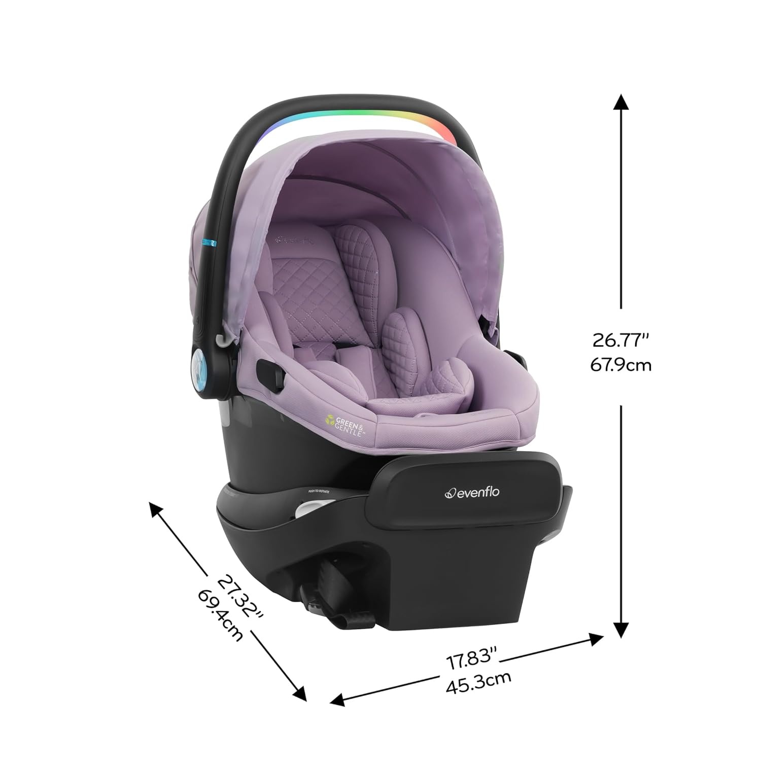 image:imageEvenflo Shyft Intuiti Travel System Featuring Revolve180 LiteMax NXT Rotating RearFacing Lightweight Preemie and Infant Car Seat with SensorySoothe 330 lbs Dubhan BlackAgate Purple