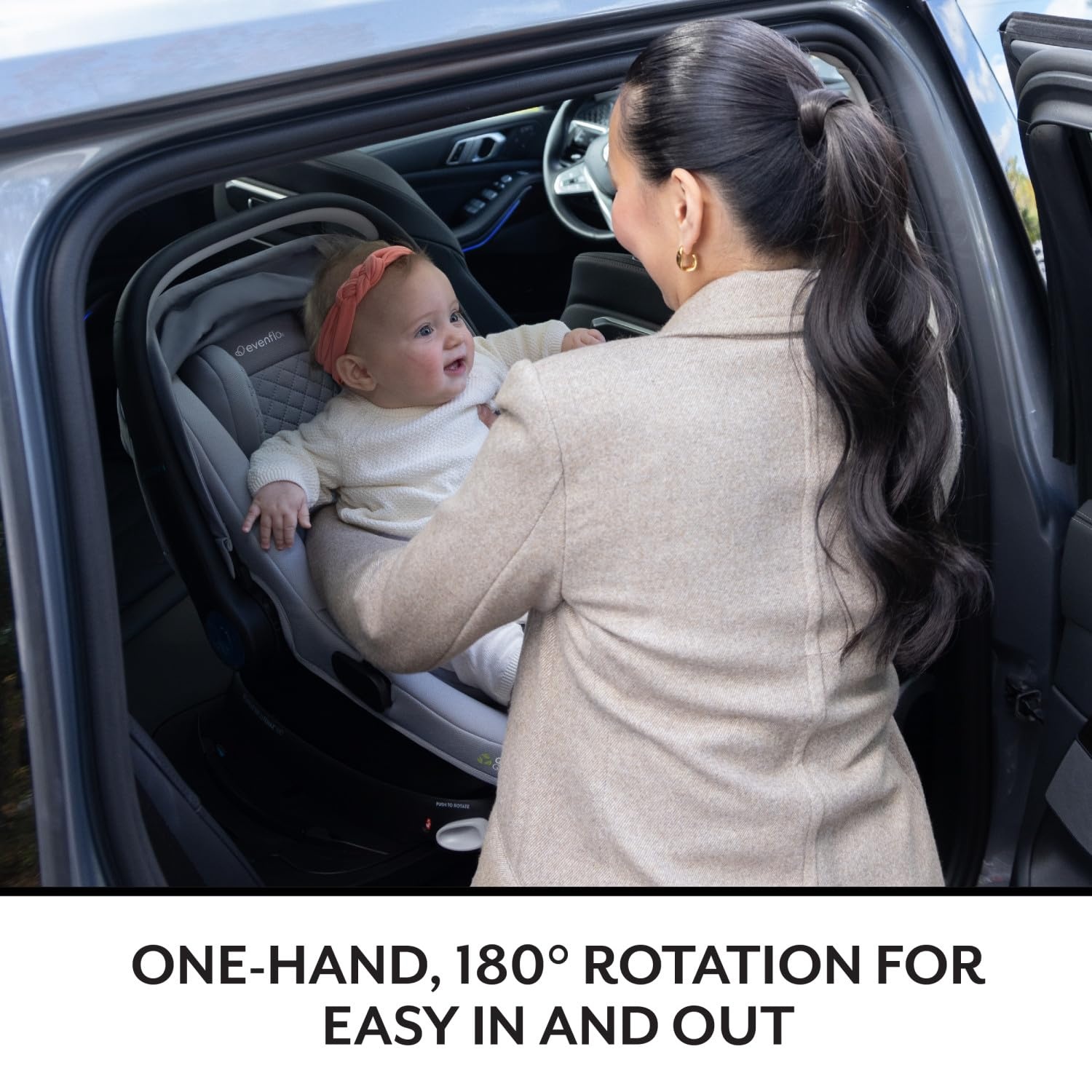 image:imageEvenflo Shyft Intuiti Travel System Featuring Revolve180 LiteMax NXT Rotating RearFacing Lightweight Preemie and Infant Car Seat with SensorySoothe 330 lbs Angler TweedAngler Tweed
