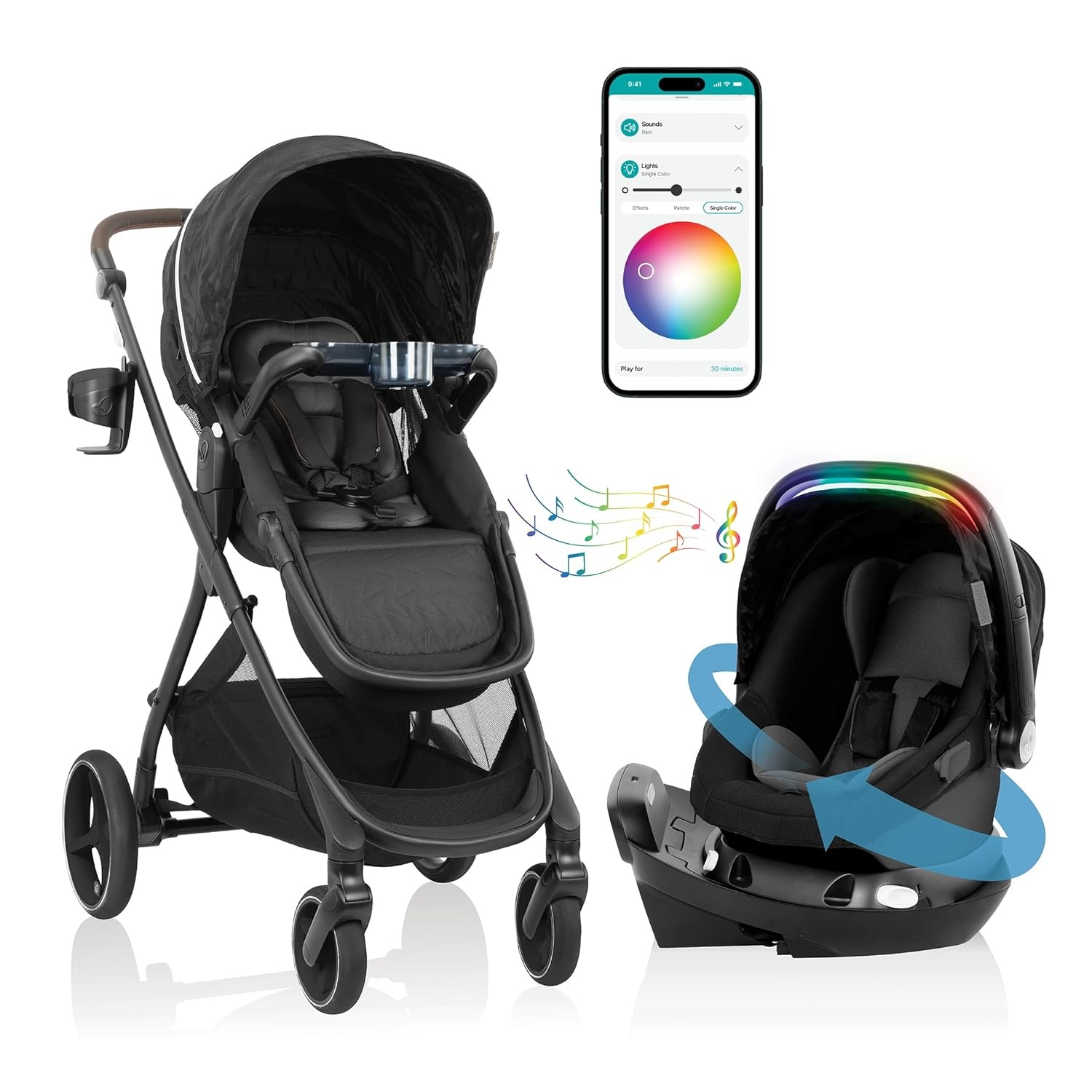 image:imageEvenflo Shyft Intuiti Travel System Featuring Revolve180 LiteMax NXT Rotating RearFacing Lightweight Preemie and Infant Car Seat with SensorySoothe 330 lbs Dubhan BlackDubhan Black