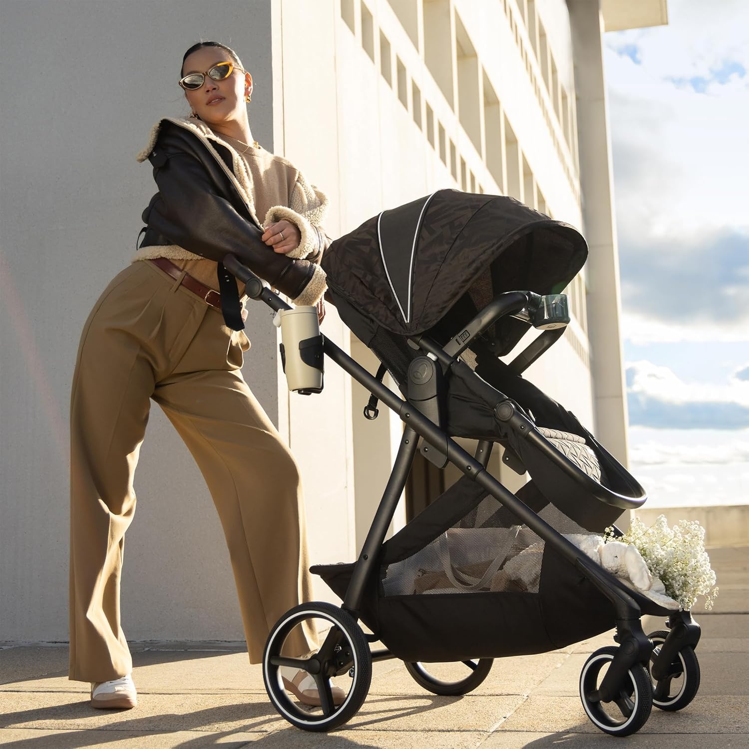 image:imageEvenflo Shyft Intuiti Travel System Featuring Revolve180 LiteMax NXT Rotating RearFacing Lightweight Preemie and Infant Car Seat with SensorySoothe 330 lbs Dubhan BlackDubhan Black