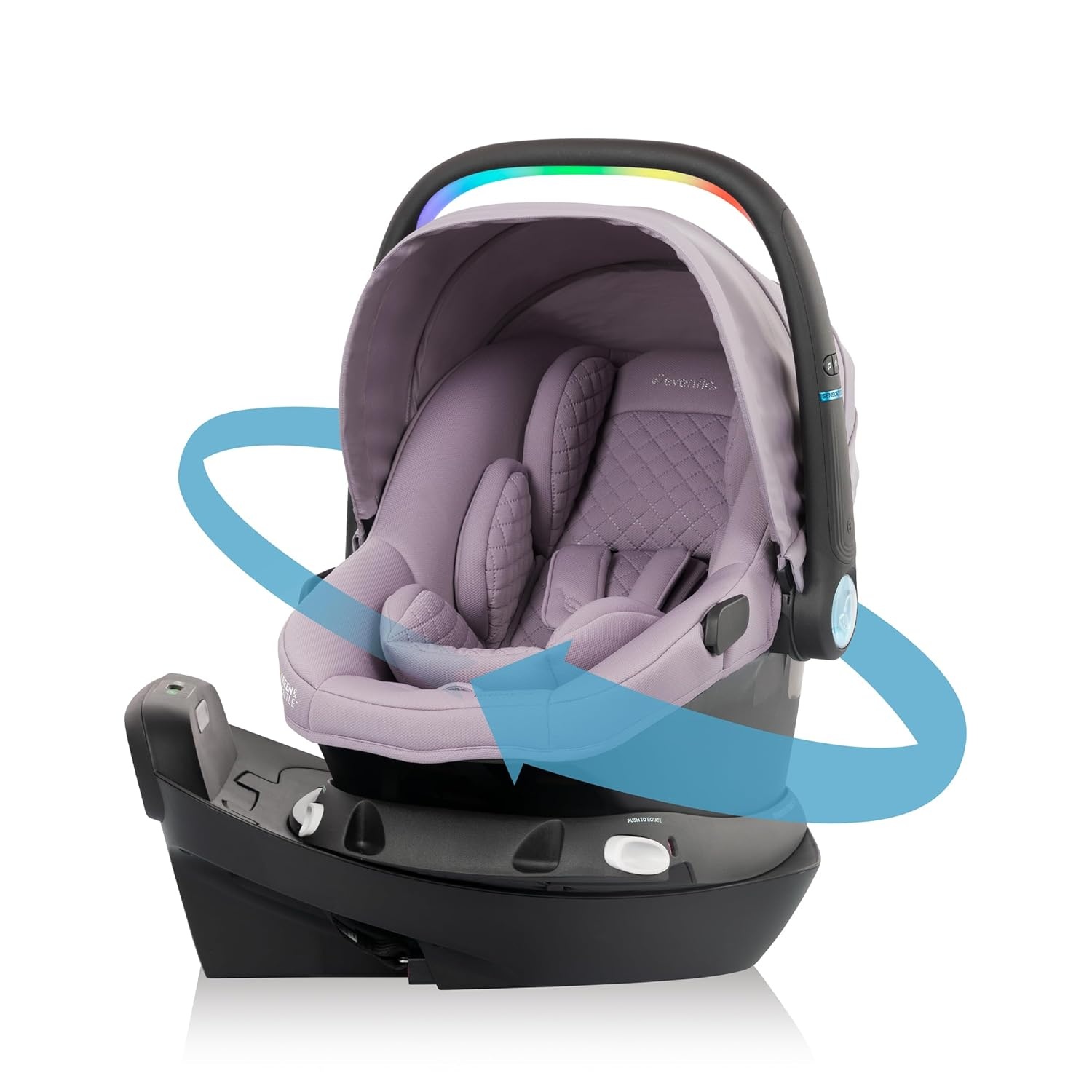 image:imageEvenflo Shyft Intuiti Travel System Featuring Revolve180 LiteMax NXT Rotating RearFacing Lightweight Preemie and Infant Car Seat with SensorySoothe 330 lbs Dubhan BlackAgate Purple