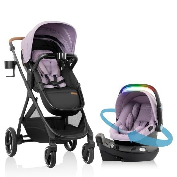 image:imageEvenflo Shyft Intuiti Travel System Featuring Revolve180 LiteMax NXT Rotating RearFacing Lightweight Preemie and Infant Car Seat with SensorySoothe 330 lbs Dubhan BlackAgate Purple