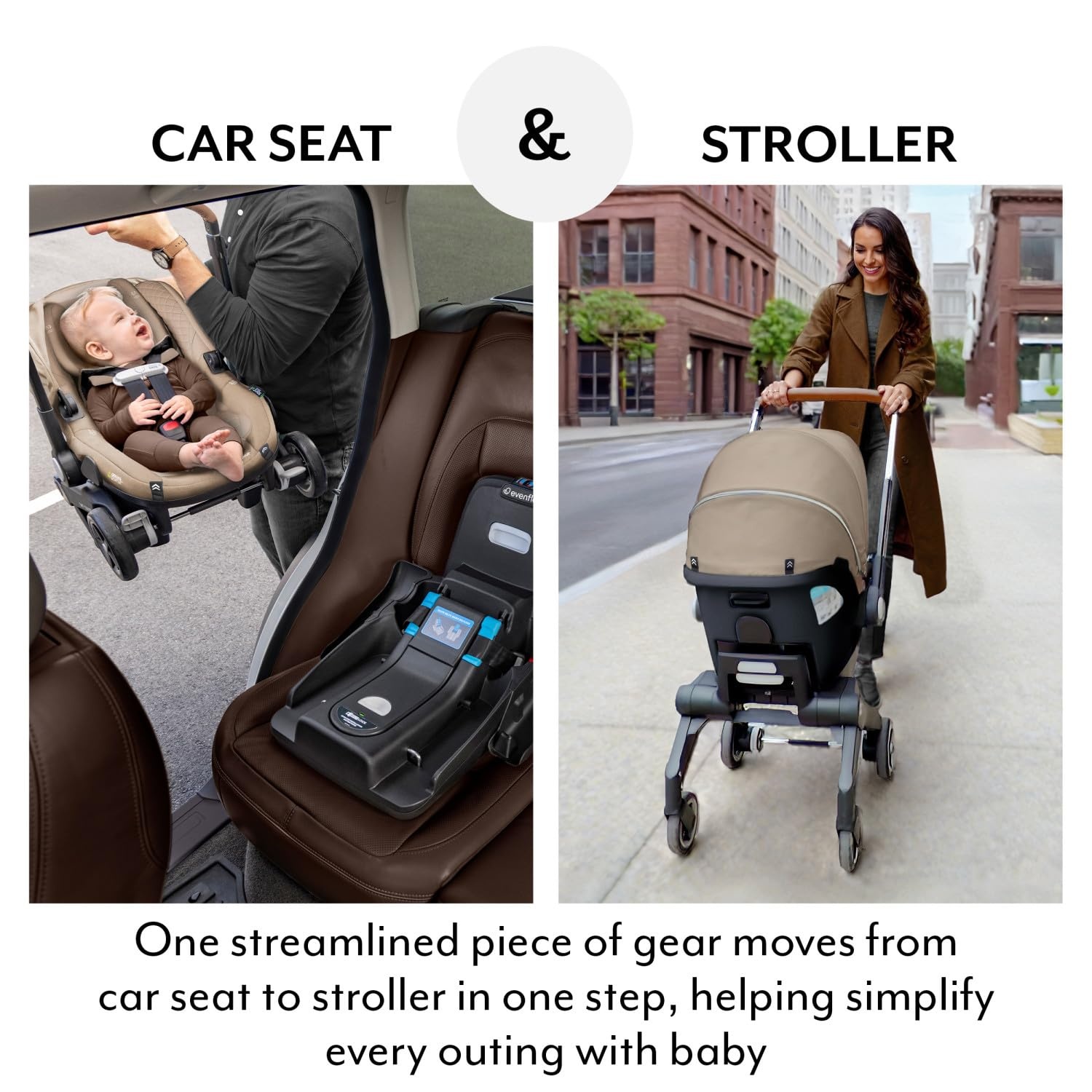 image:imageEvenflo Shyft DualRide Infant Car Seat Stroller Combo w Carryall Storage and Green amp Gentle Fabric AgateQuartz