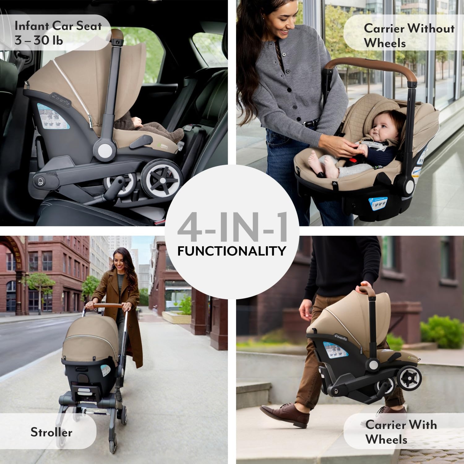image:imageEvenflo Shyft DualRide Infant Car Seat Stroller Combo w Carryall Storage and Green amp Gentle Fabric AgateQuartz