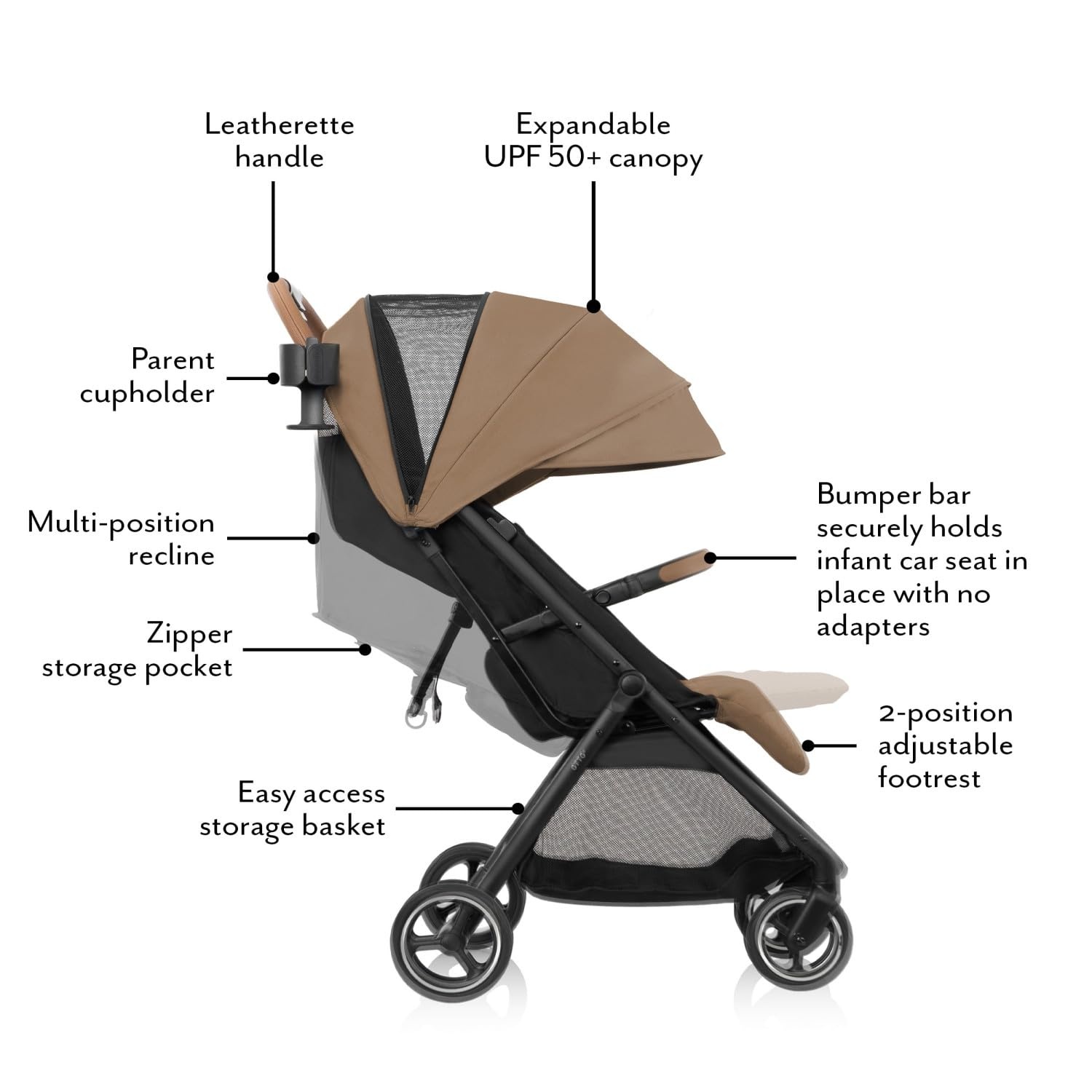 image:imageEvenflo Otto Travel System wLiteMax Infant Car Seat Light Weight One Hand Gravity Fold Chia BlackCaramel Tan