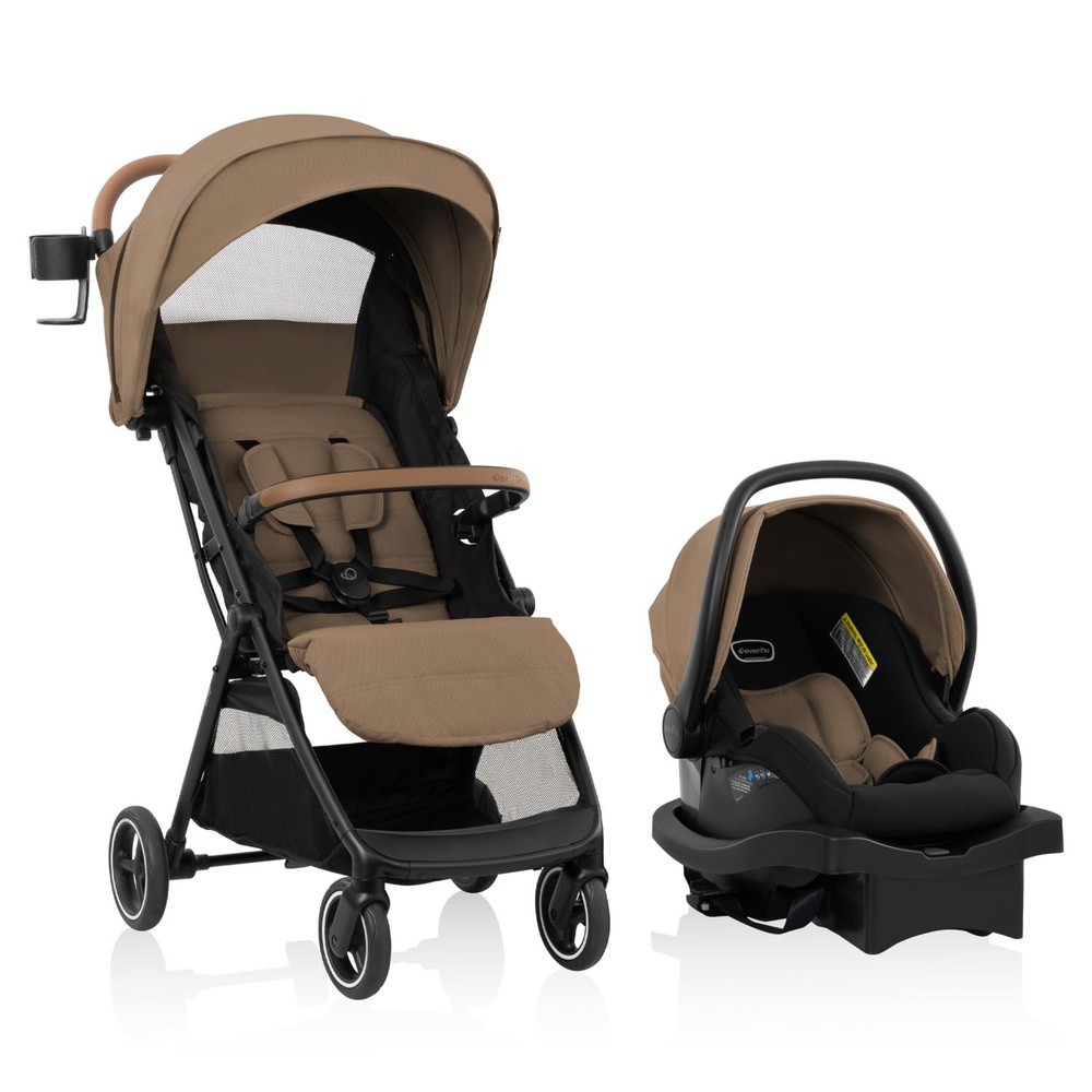 image:imageEvenflo Otto Travel System wLiteMax Infant Car Seat Light Weight One Hand Gravity Fold Chia BlackCaramel Tan