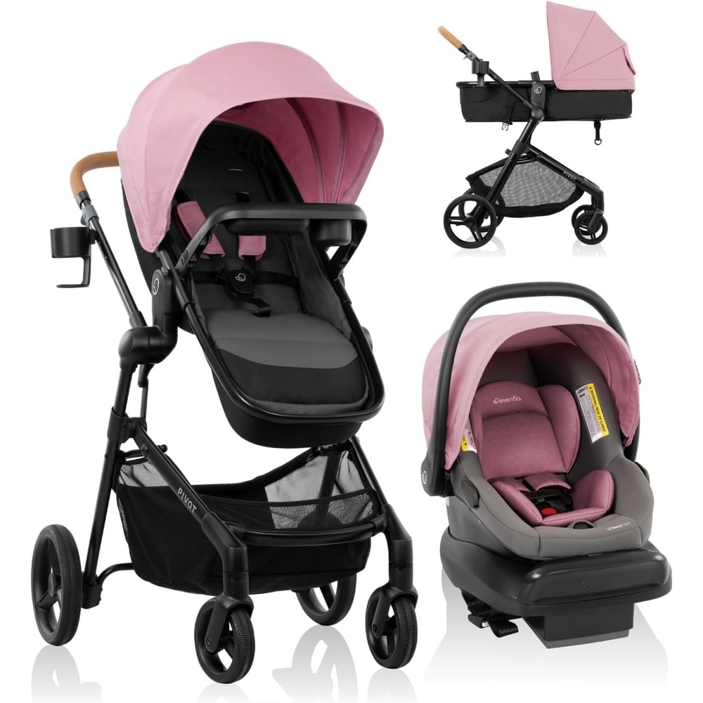 image:imageEvenflo Pivot NXT Travel System with LiteMax NXT Infant Car Seat Silverado GrayLilas Pink