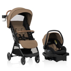 image:imageEvenflo Otto Travel System wLiteMax Infant Car Seat Light Weight One Hand Gravity Fold Chia BlackCaramel Tan